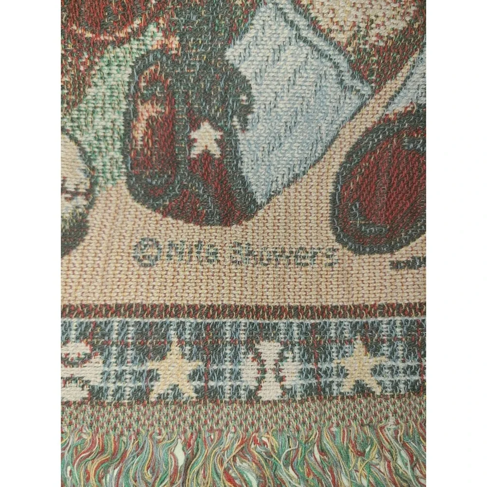 Nita Showers Teddy Bear Baseball Woven Tapestry Throw Blanket Fringed 39x33